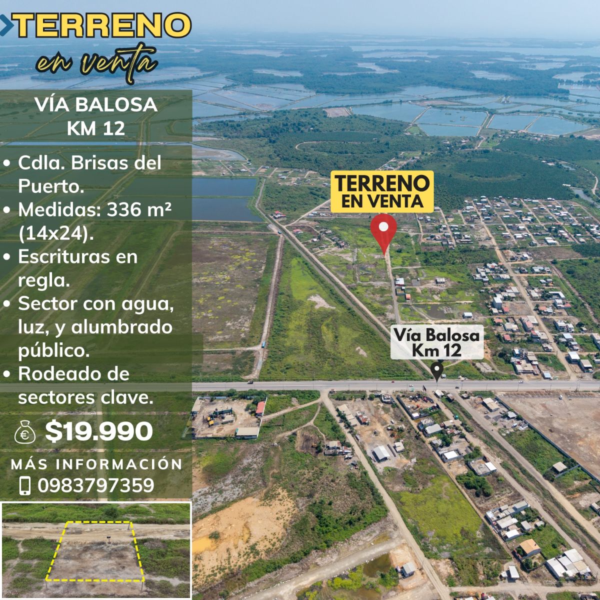 Terrenos grandes, 14 x 24, vía Balosa, km 12, zona de rápida expansión, escrituras en regla